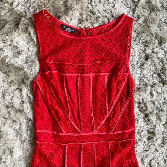 bebe Red Lace Sleeveless Dress Size 4 - Picture 6 of 9